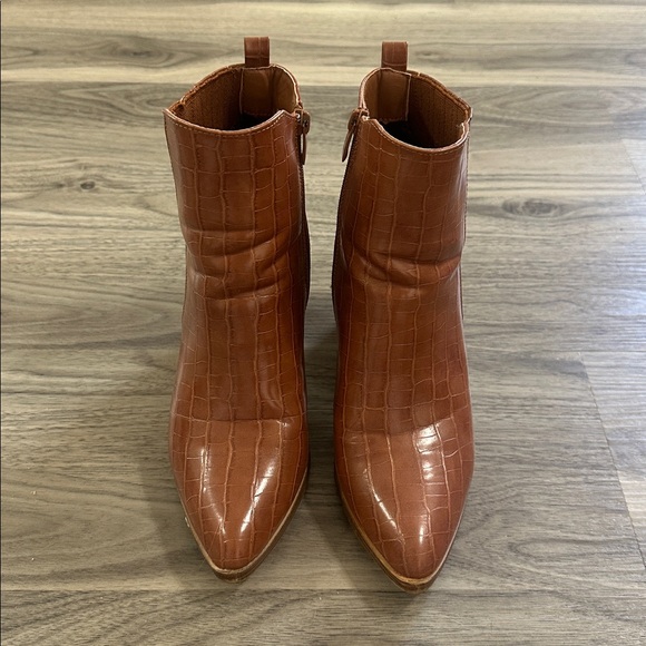 Brown Croc-Embossed Ankle Boots - Picture 1 of 3